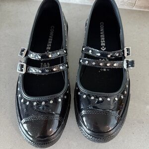 NEW Converse Black Patent Leather  mary jane Flats with Silver stud Accents